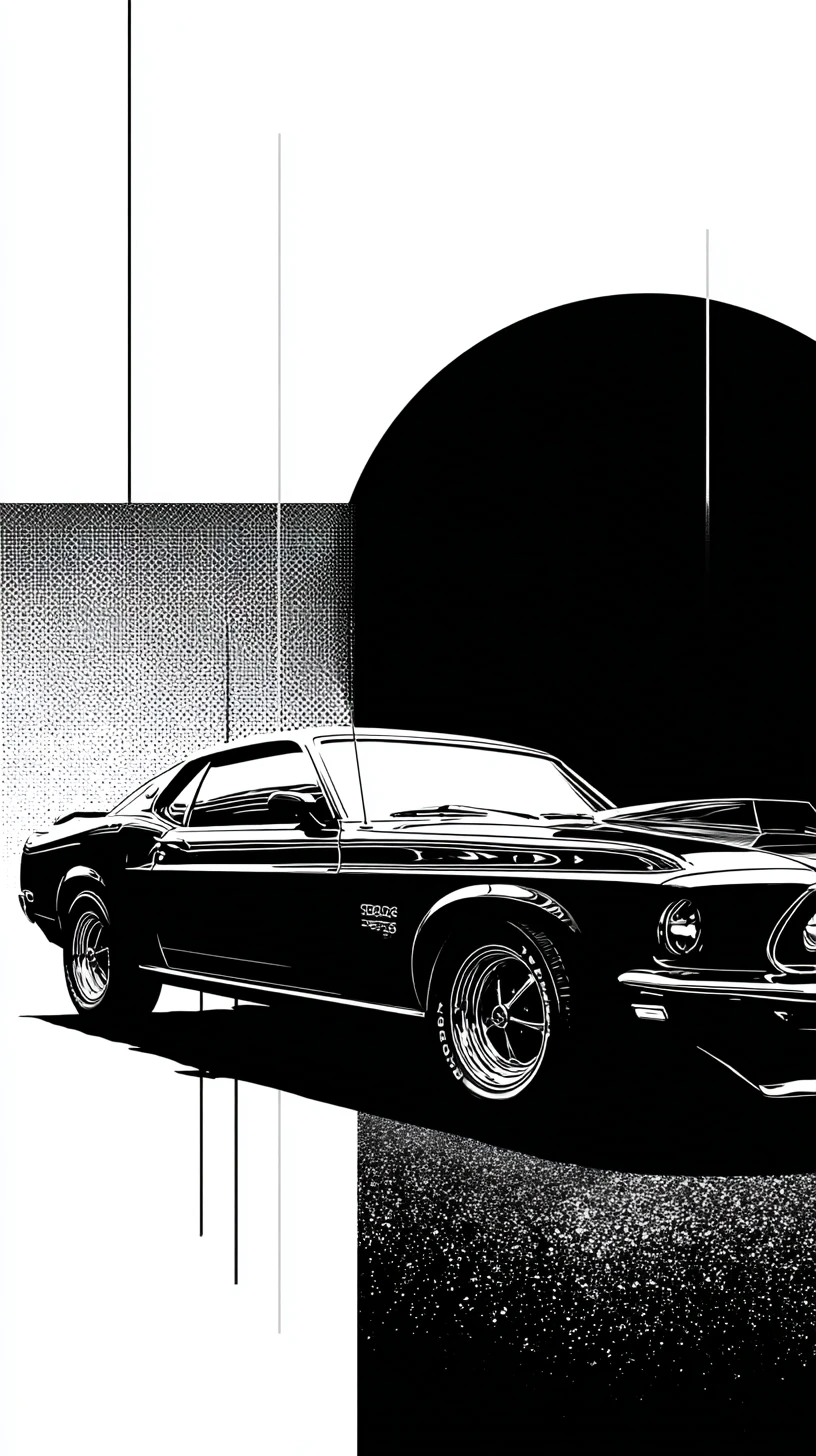 Schwarzer futuristischer Mustang-Oldtimer schwebt über Stadtlandschaft