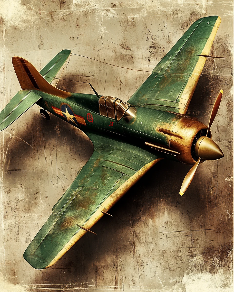 Avión de carreras verde vintage sobre fondo monocromático texturizado