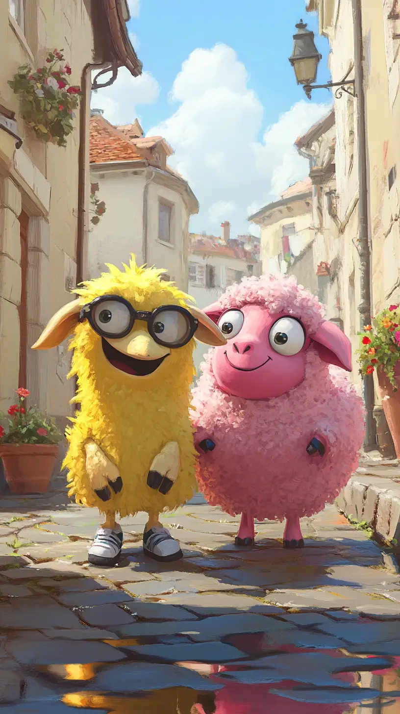 Cheerful Cartoon Animals In A Sunny European Street
