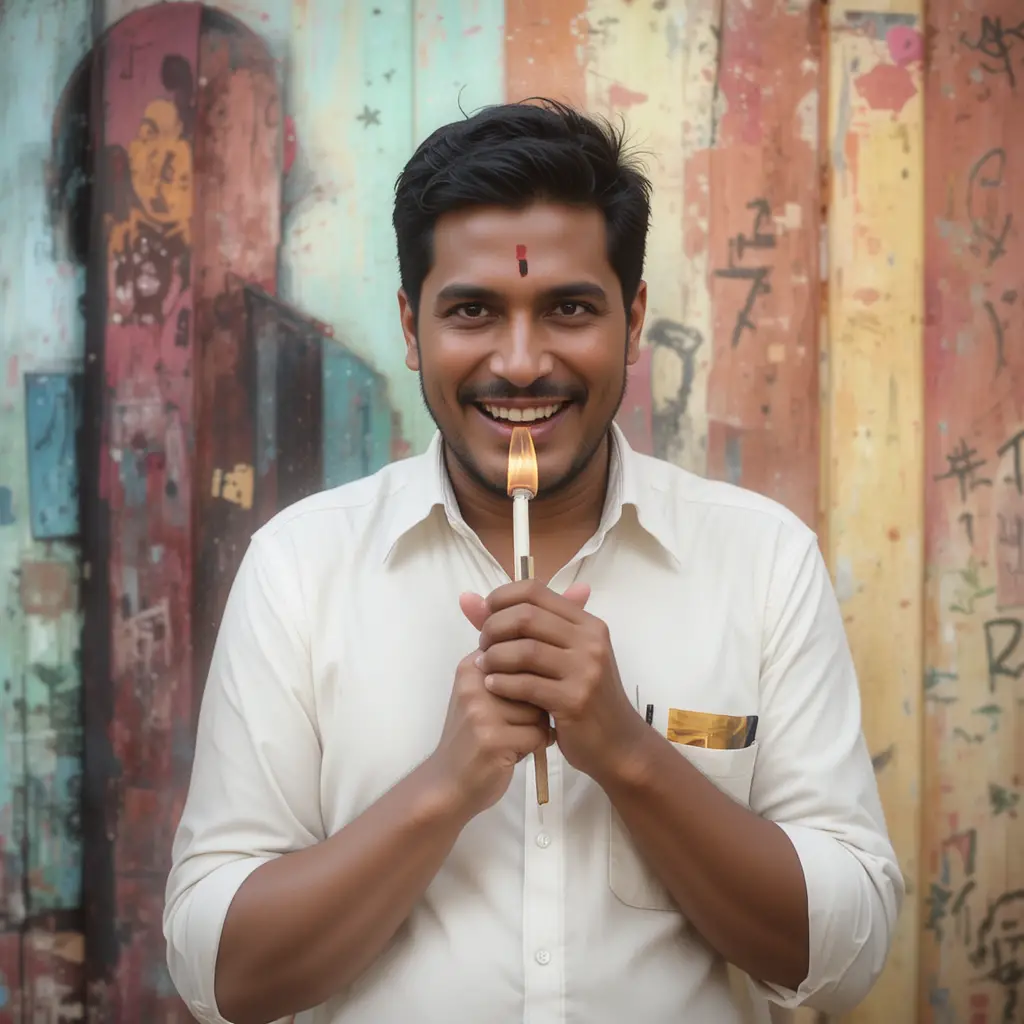 Man standing at a Chennai bus stop in light rain