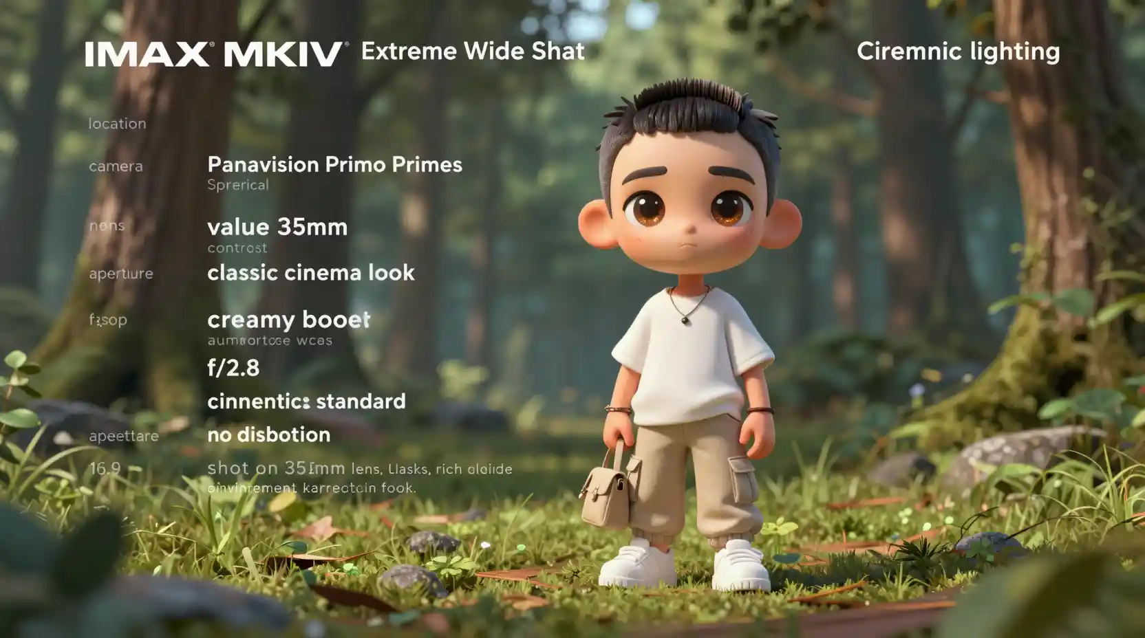 Cute 3D chibi boy standing in a forest clearing