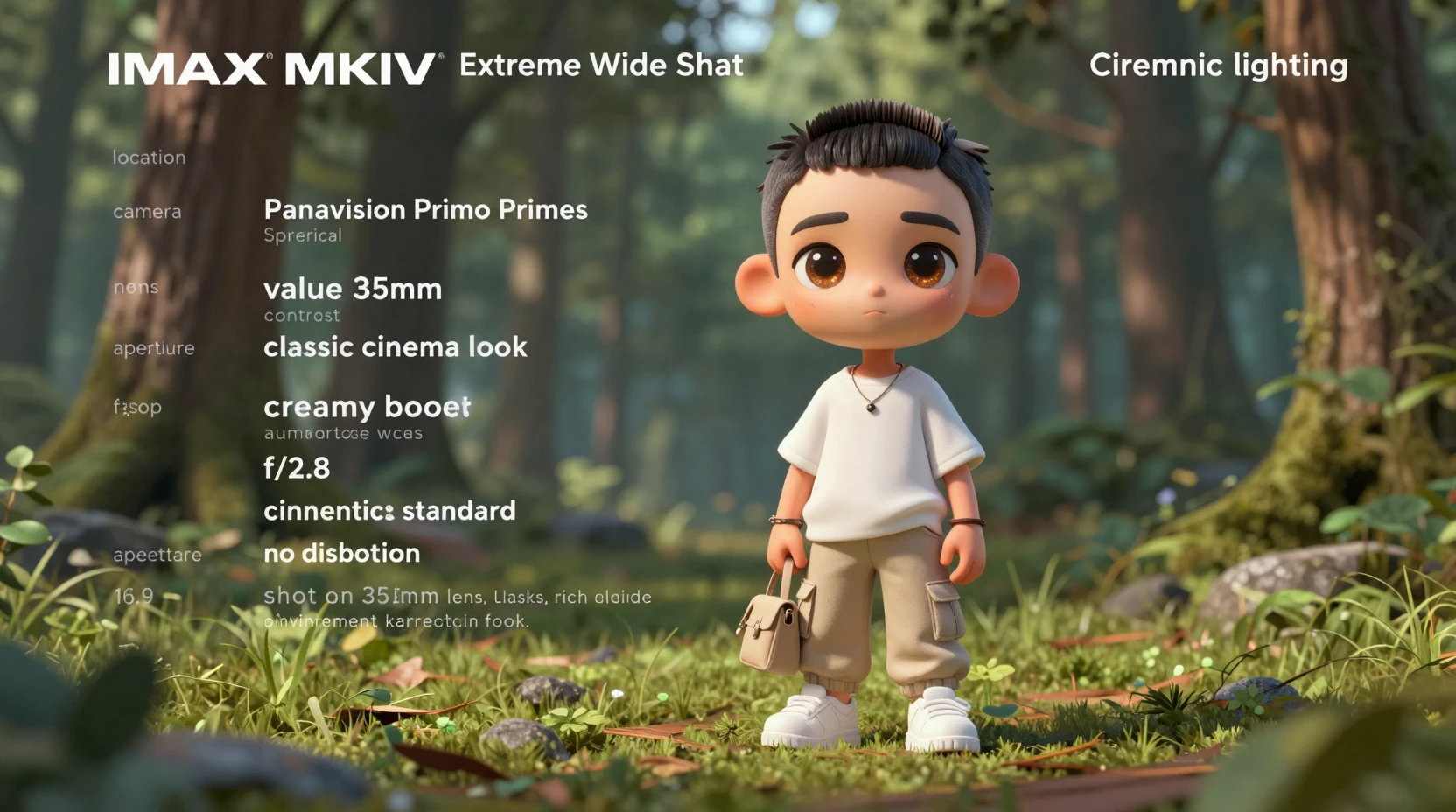 Cute 3D chibi boy standing in a forest clearing