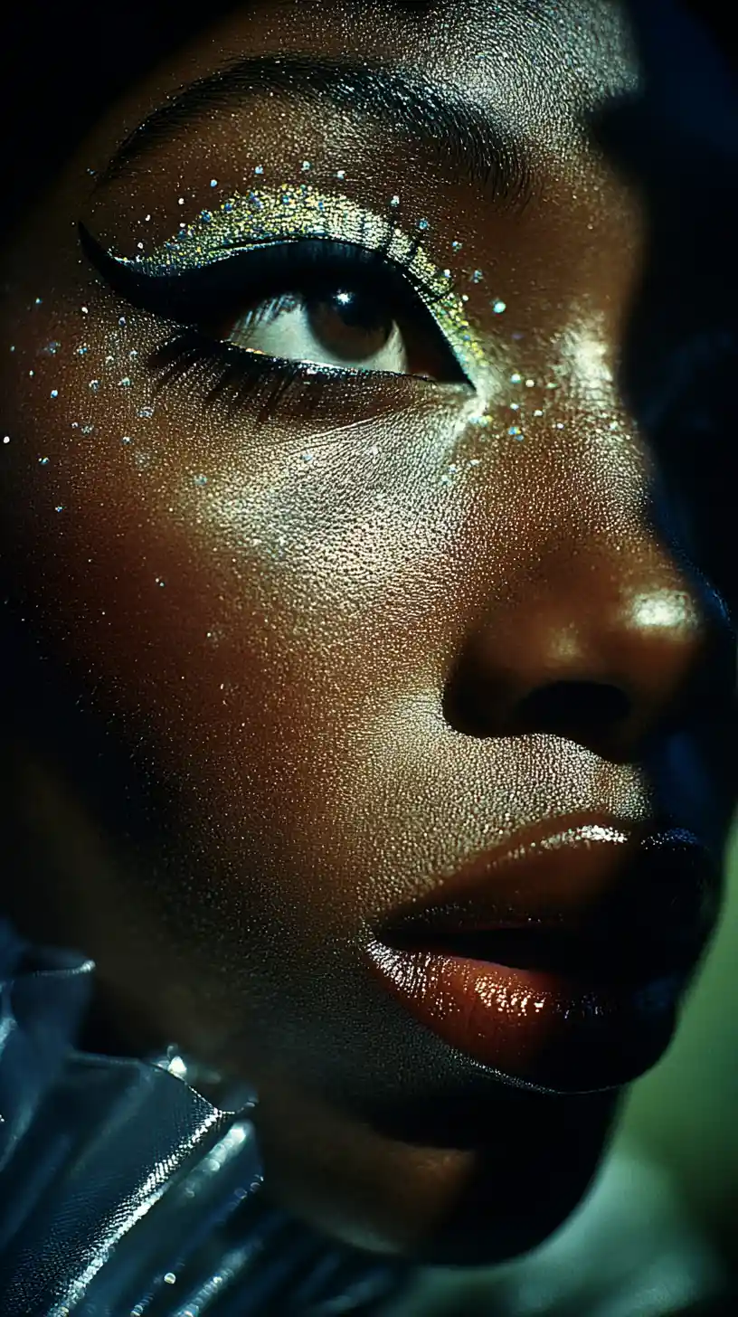 Portrait beauté de profil avec maquillage des yeux vert néon