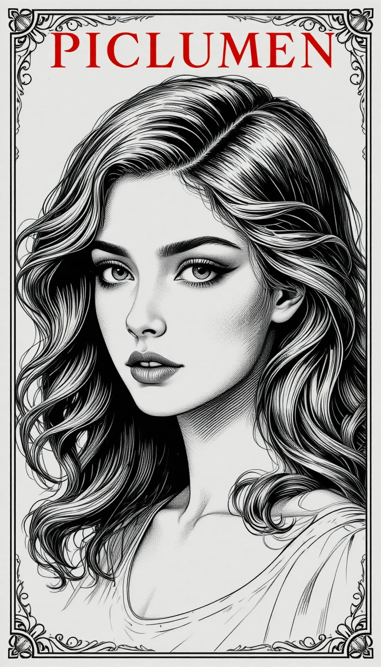 Vintage engraving portrait of a woman with flowing hair