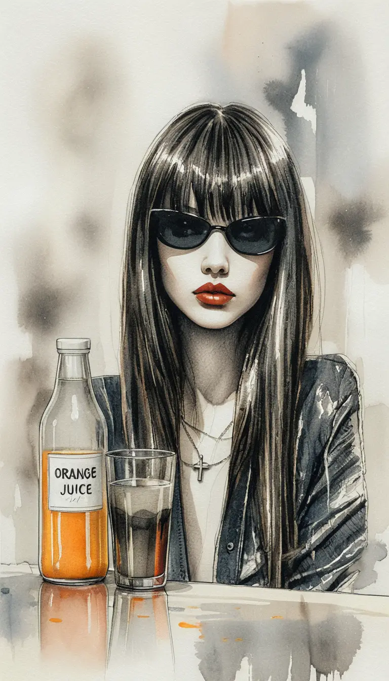 Pop art portrait of woman with orange juice still life