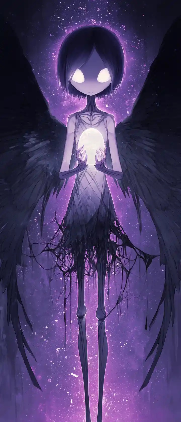 Anime girl in a dark void holding a glowing orb
