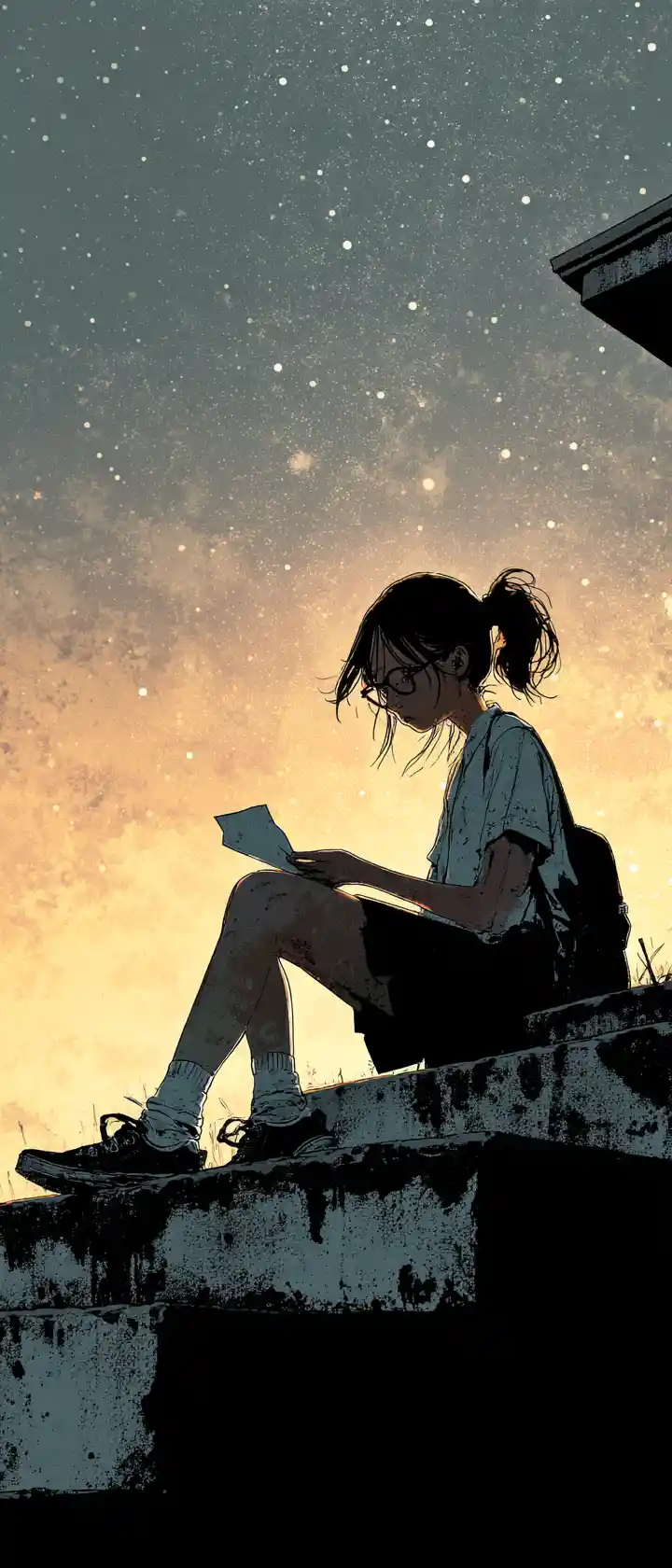 Teenage Girl On School Rooftop Steps At White Hot Sunset