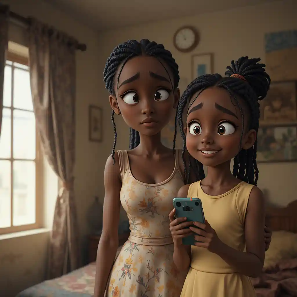 Heartbroken Nigerian woman in a modest bedroom scene