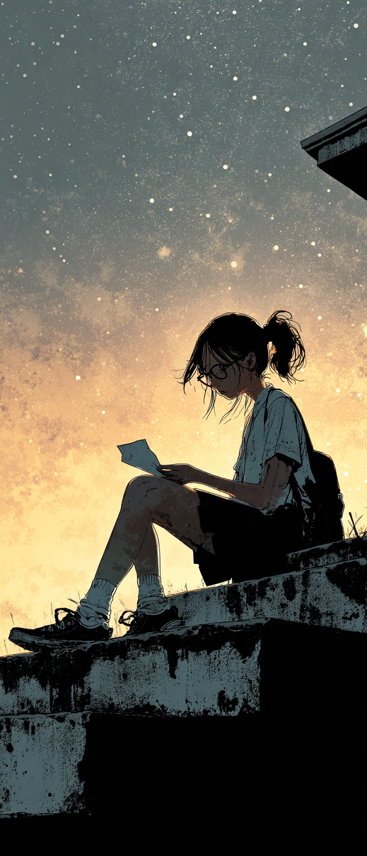 Teenage Girl On School Rooftop Steps At White Hot Sunset