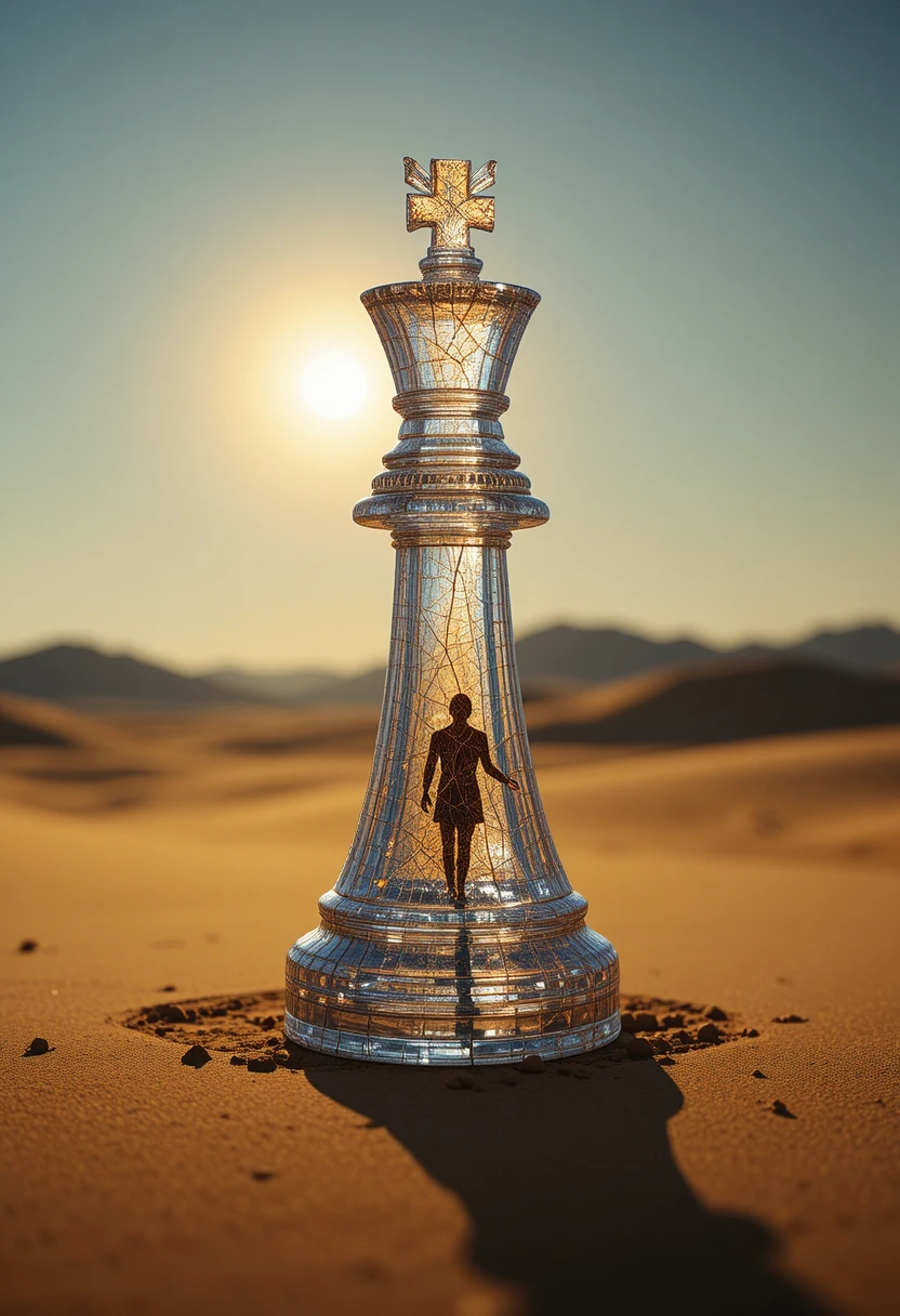 Glass King Chess Piece Casting A Pawn Shaped Shadow