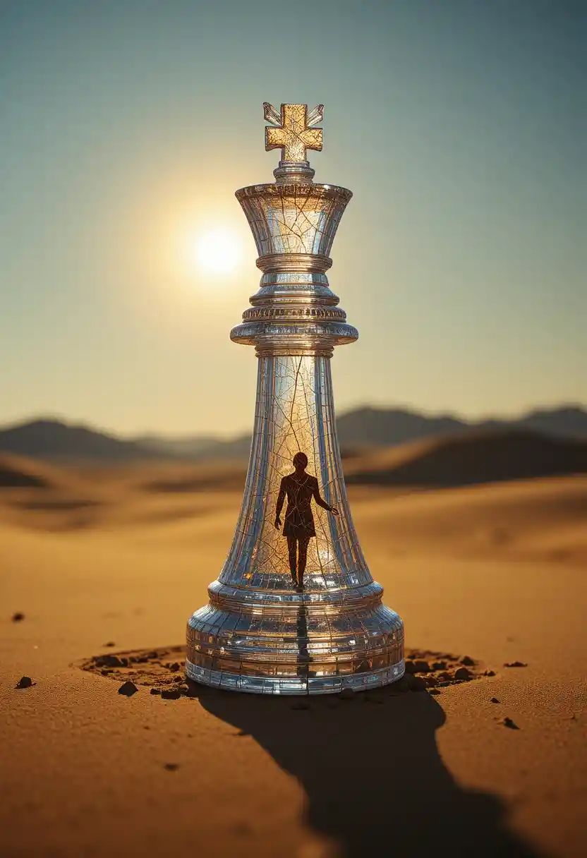 Glass King Chess Piece Casting A Pawn Shaped Shadow