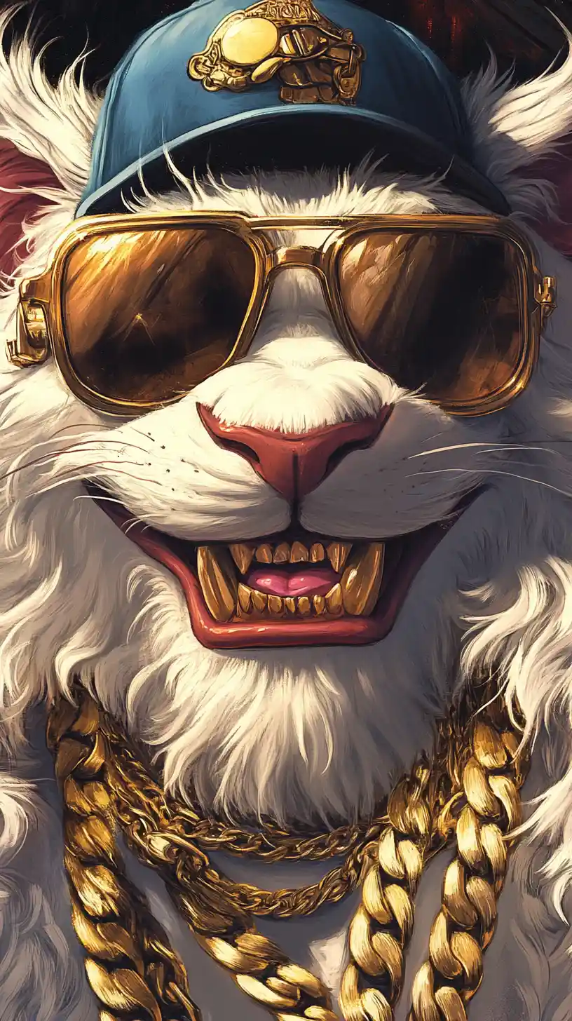 Fantasy white lion rapper with gold chains