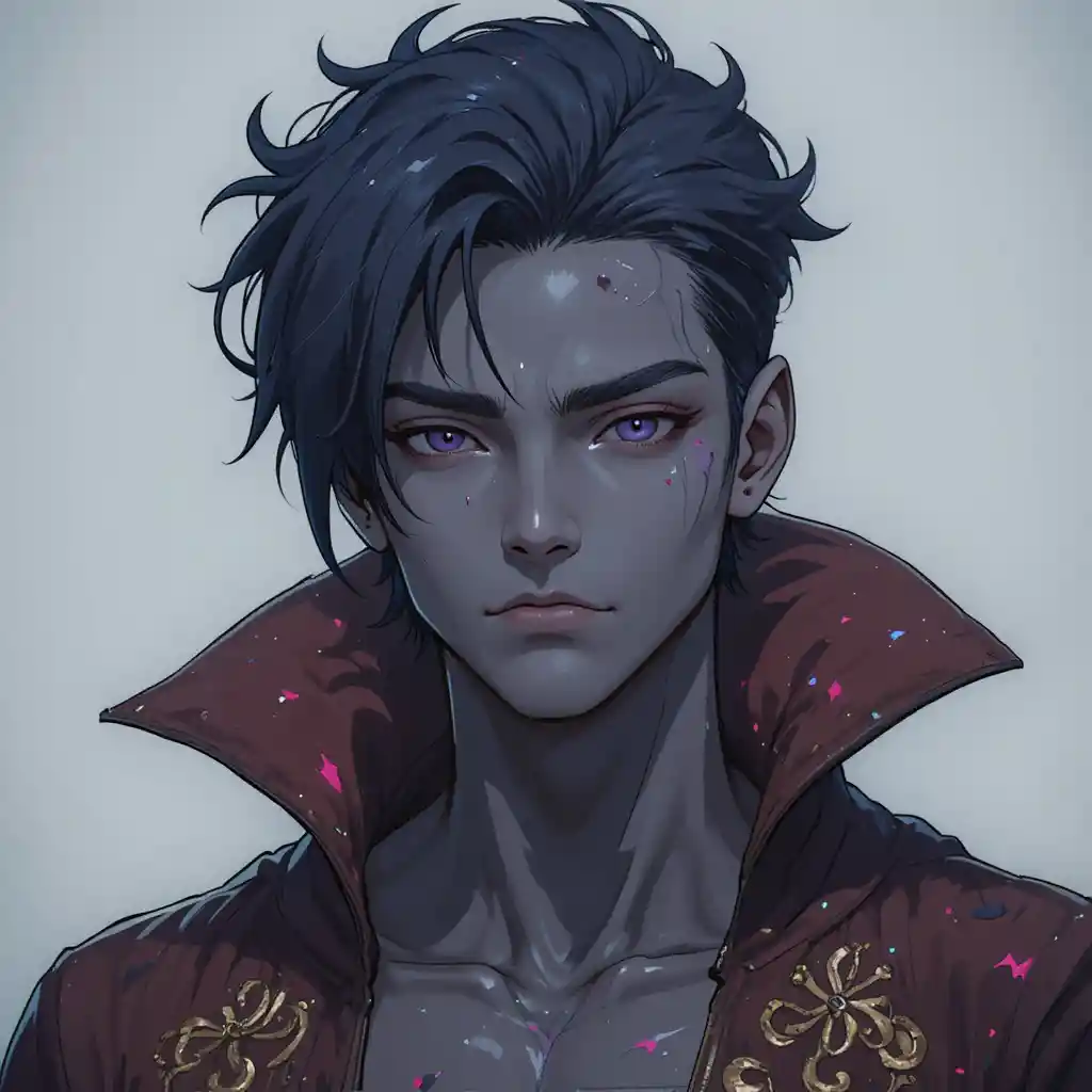 Dark skinned fantasy god with violet eyes portrait