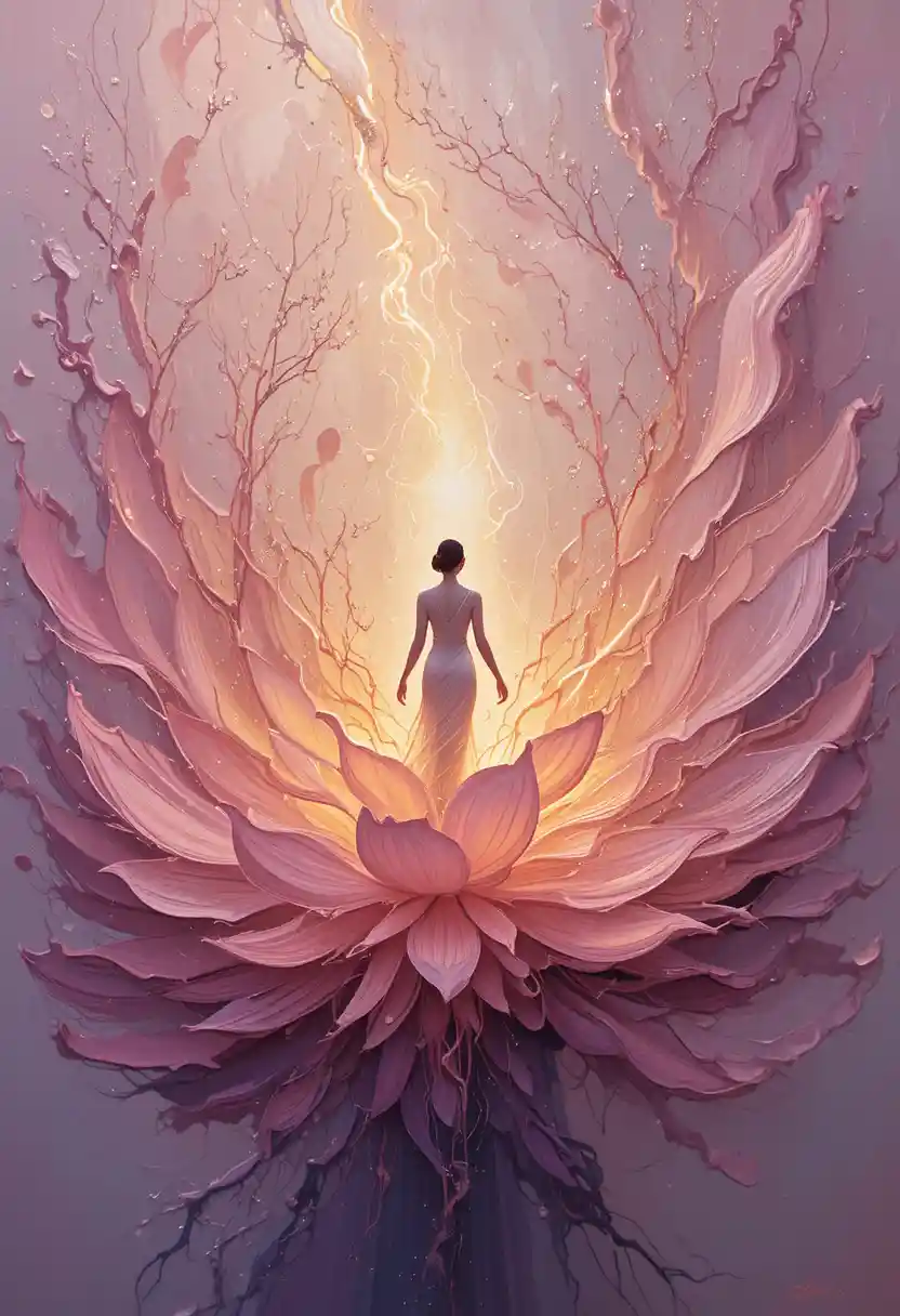 Golden rose aura blooming softly around a central figure