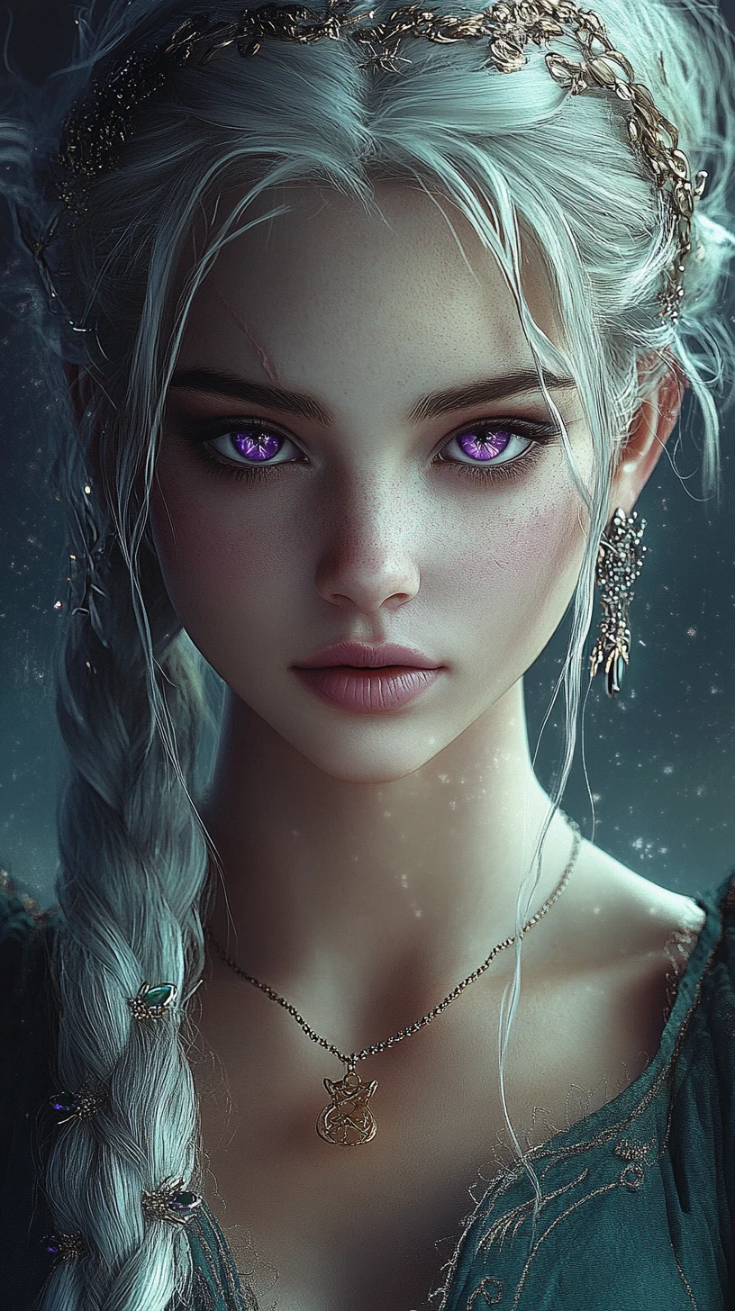 Princesa alienígena de ojos púrpura en un paisaje lunar