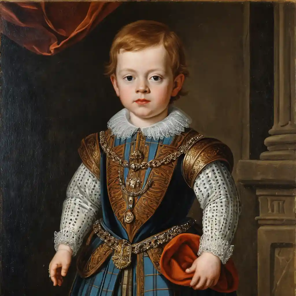 Junger schottischer Kleinkind in royaler Renaissance-Darstellung