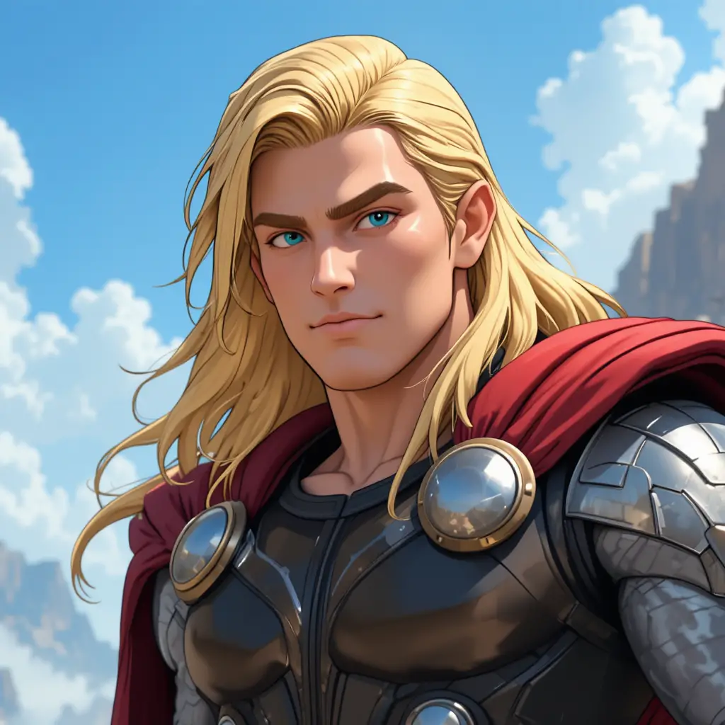 Animated Asgardian warrior with blond hair in fantasy style