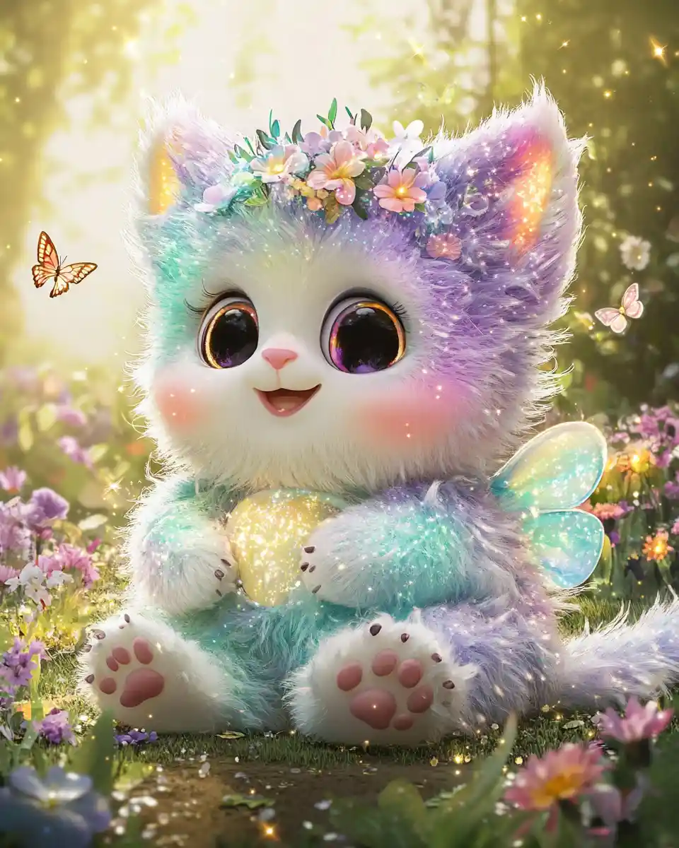 Whimsical Baby Fantasy Creature In Watercolor Meadow