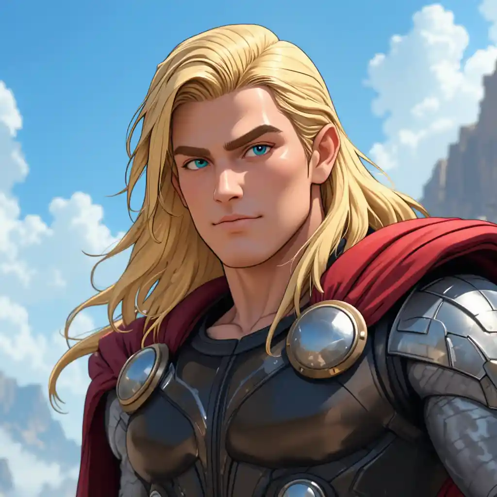 Guerrier asgardien blond en style fantasy animé
