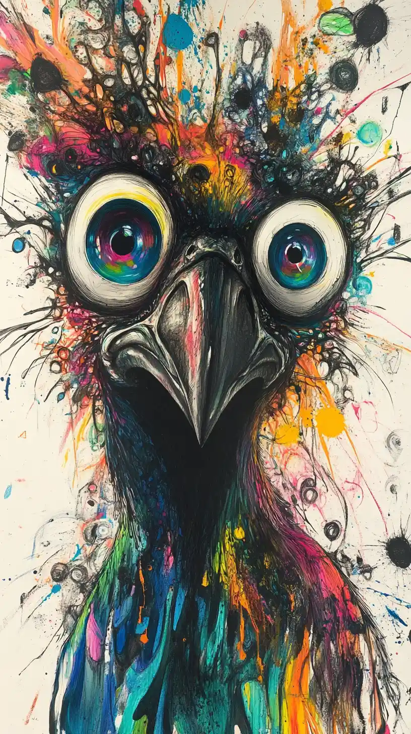 Surreal Parrot Creature With Hypnotic Eyes In Dreamlike World