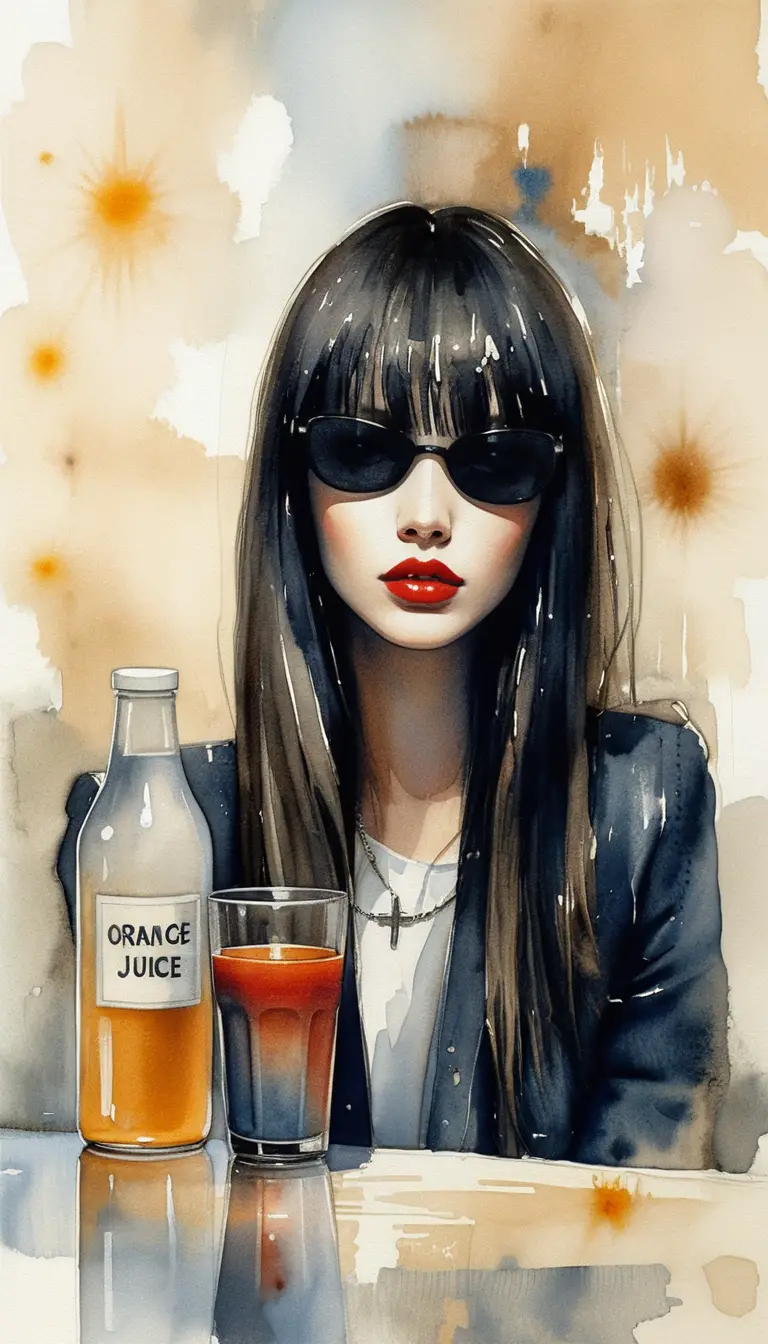 Pop art style portrait of woman with orange juice