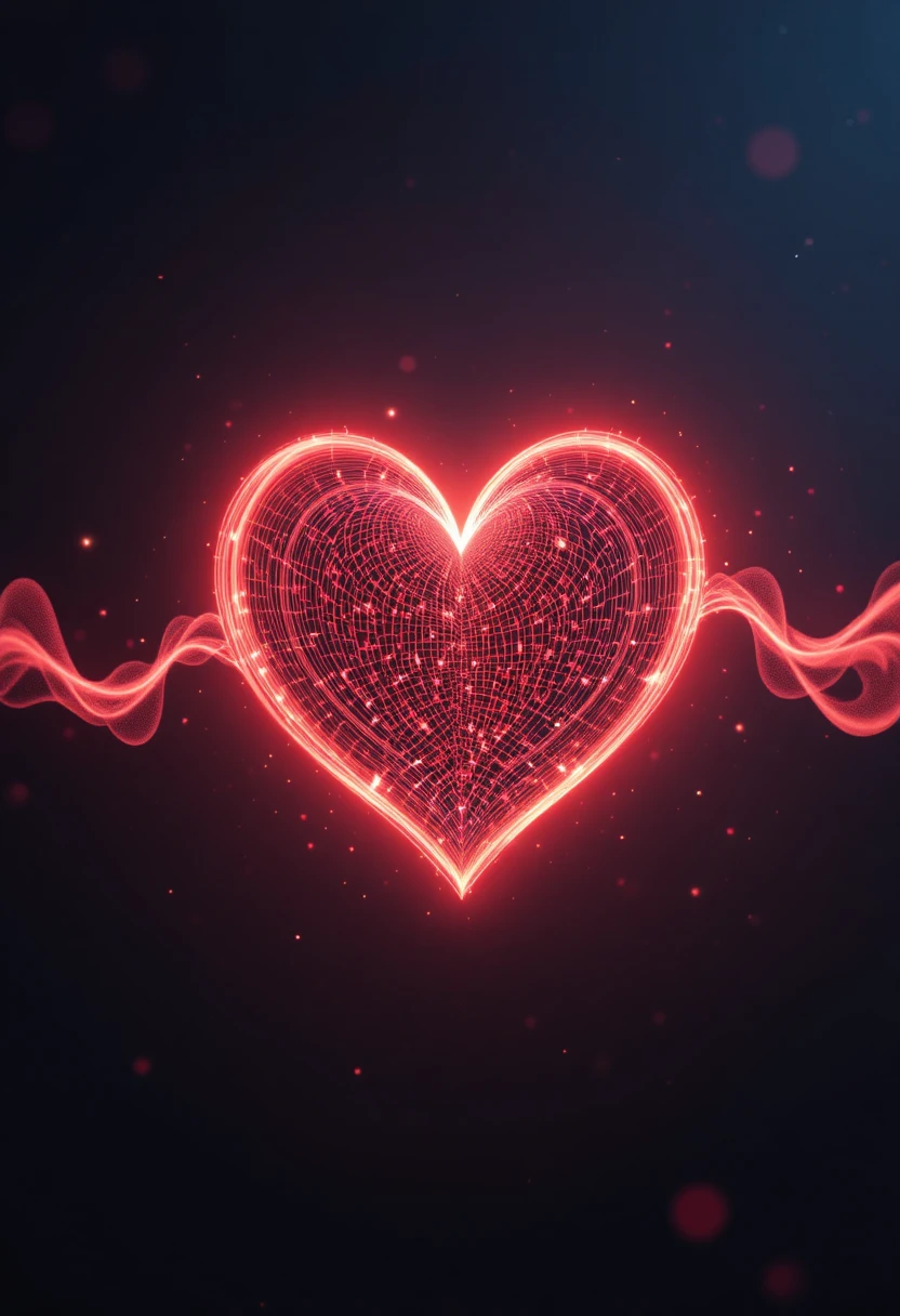 Glowing abstract heart wave connecting two points in space