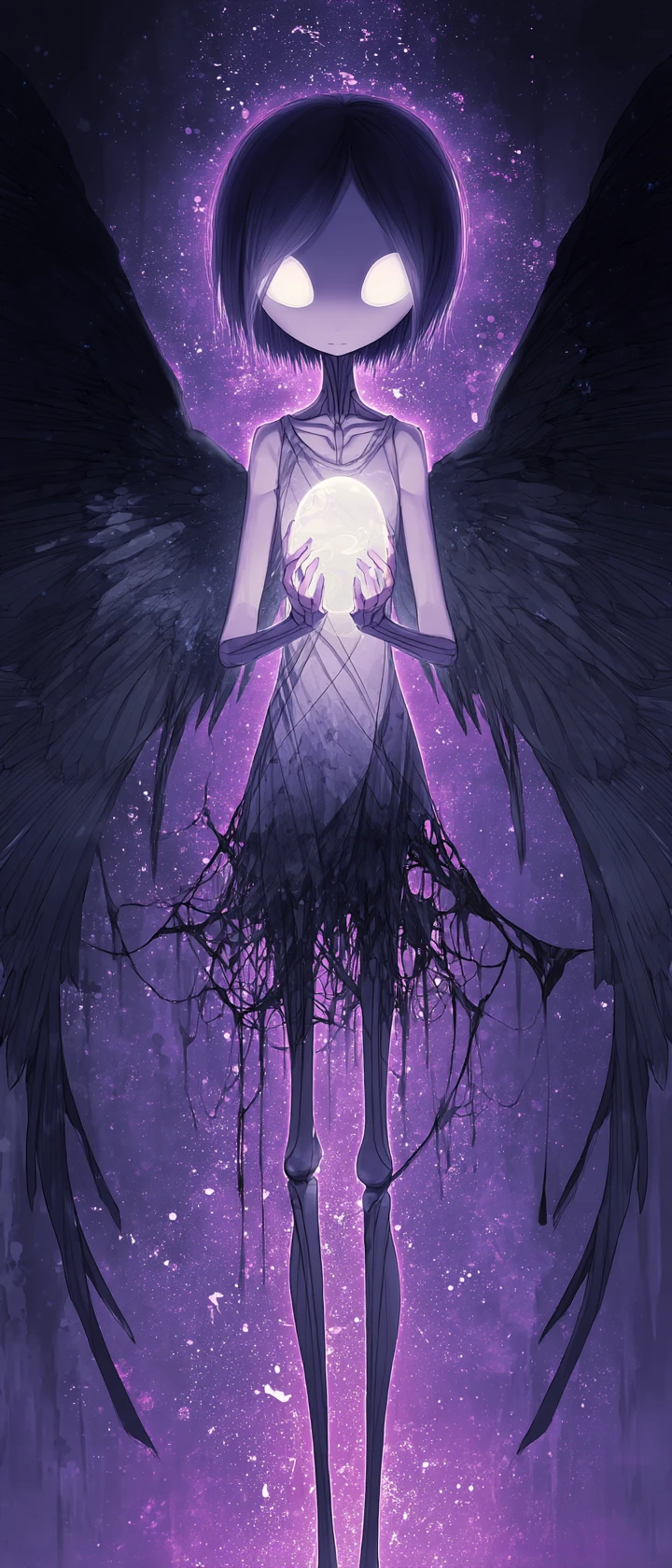 Anime girl in a dark void holding a glowing orb
