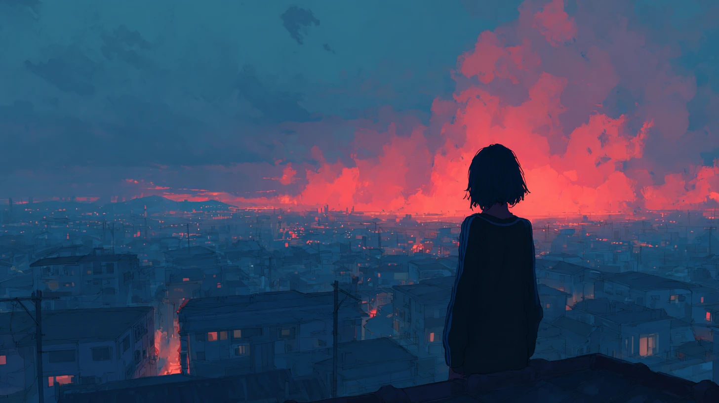 Tristo mietitore ritratto in una drammatica illustrazione in stile anime