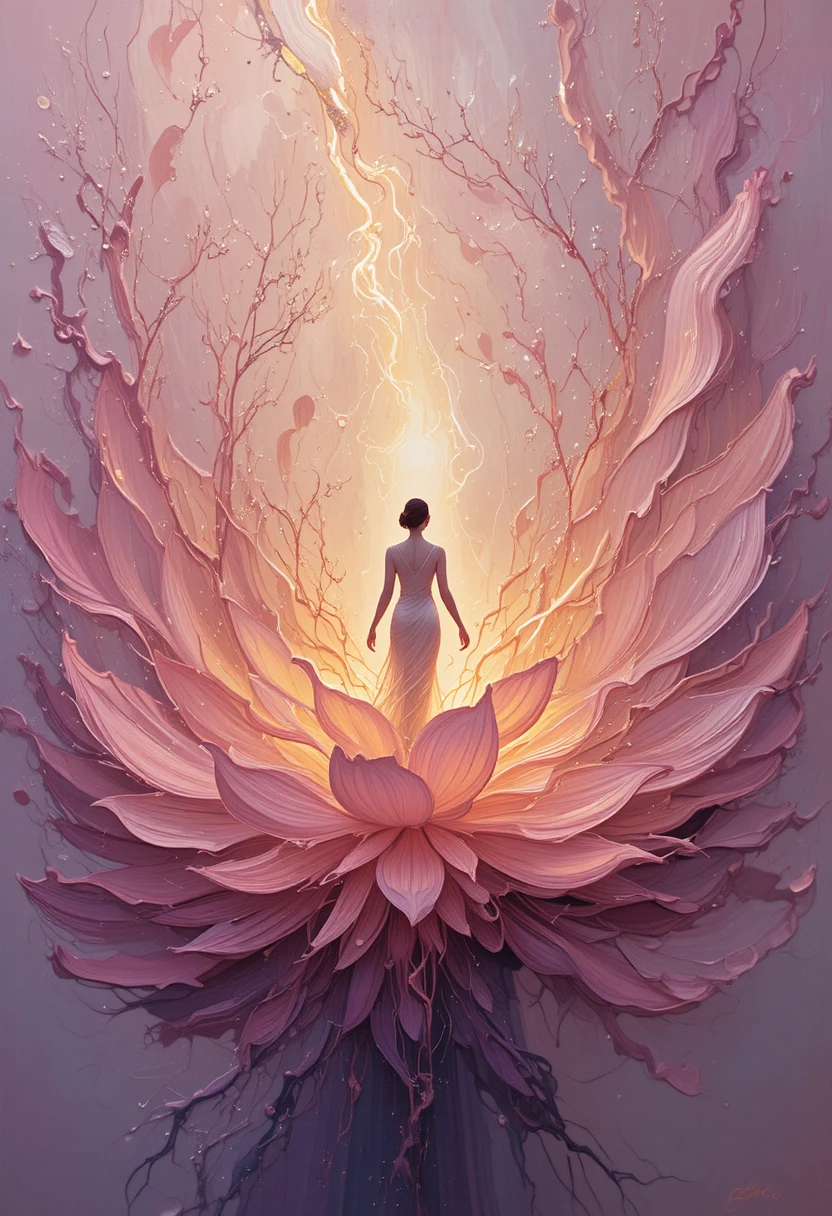 Golden rose aura blooming softly around a central figure