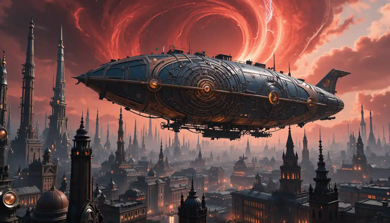 Futuristic Alien City With Nebula Sky And Towering Structures