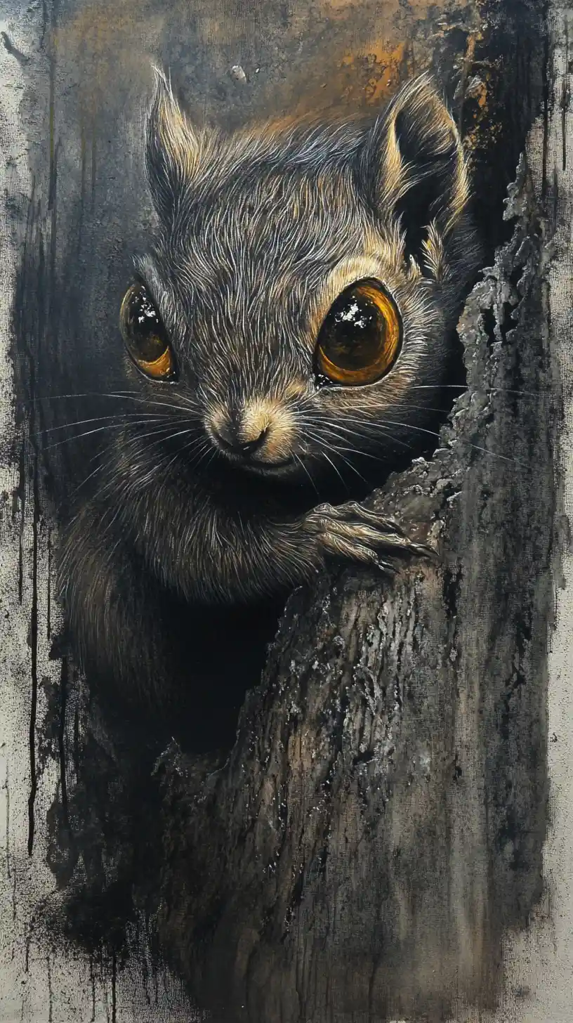 Mystisches Mixed-Media-Eichhörnchen mit großen reflektierenden Augen