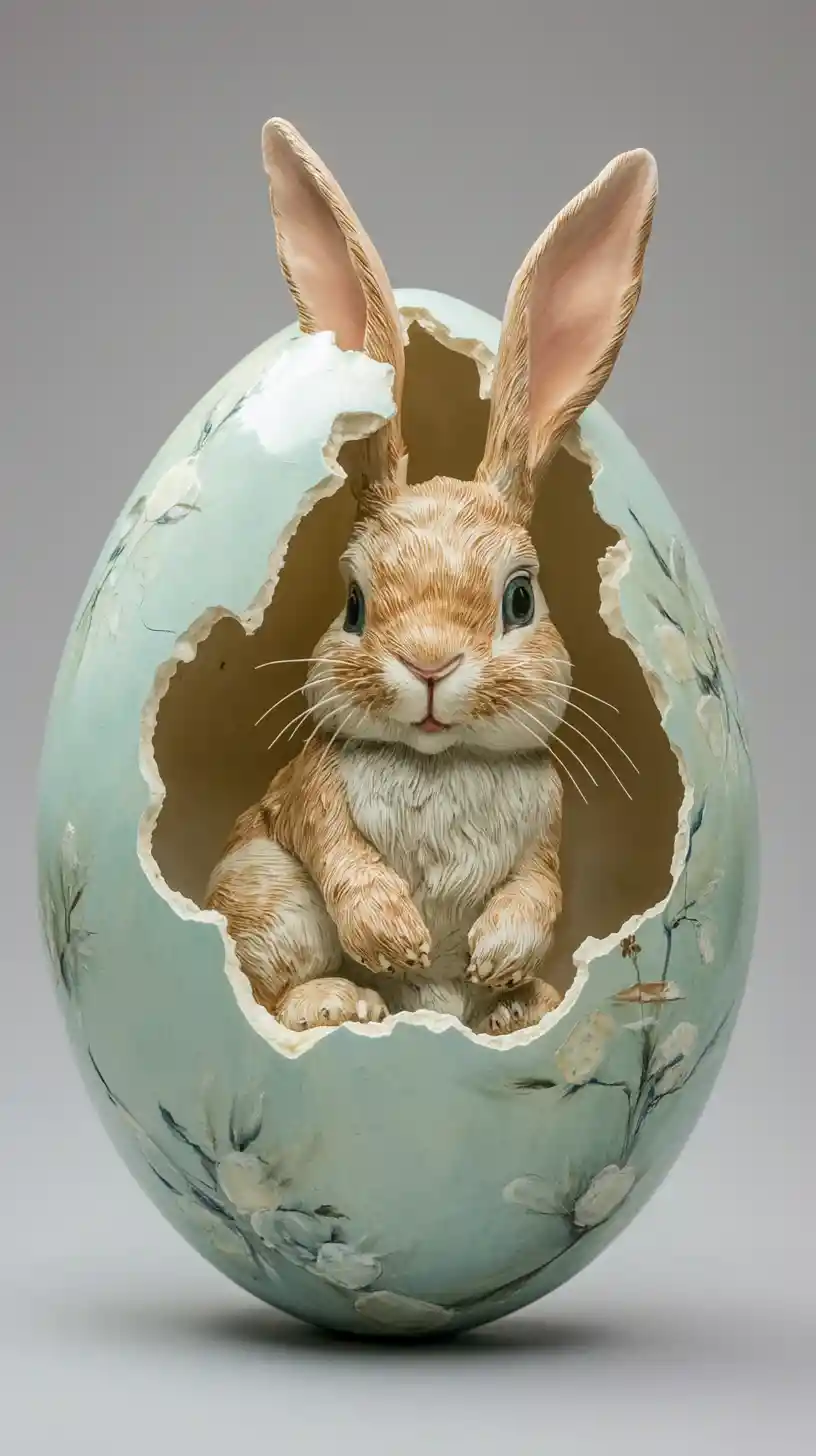 Rabbit Emerging From A Giant Cracked Easter Egg Shell