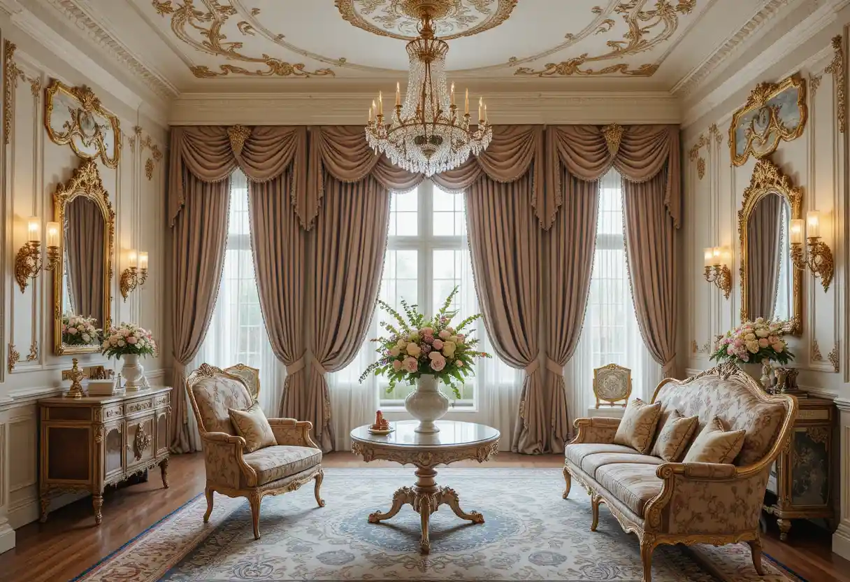 Opulent Classical Palace Interior With Gilded Furniture And Drapery