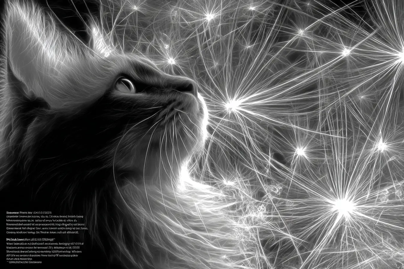 Ethereal Cat Silhouette Formed From Glowing Filaments