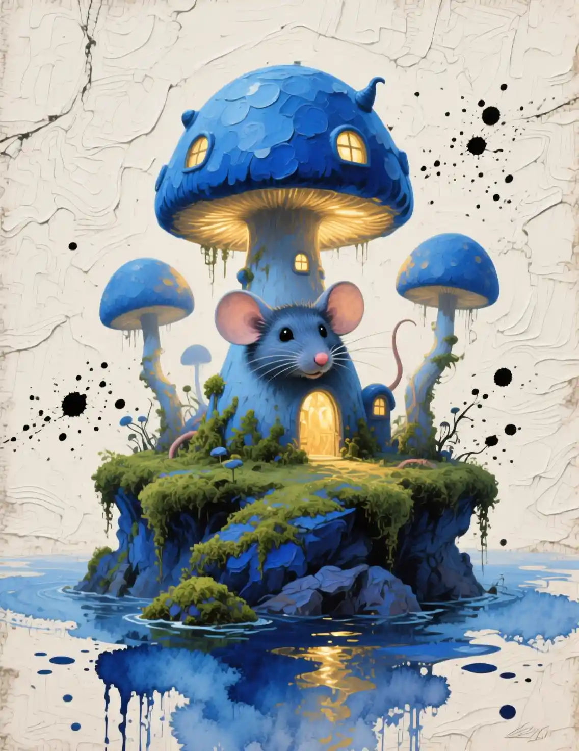 Fantastical Mouse Village In Luminous Mixed Media Painting