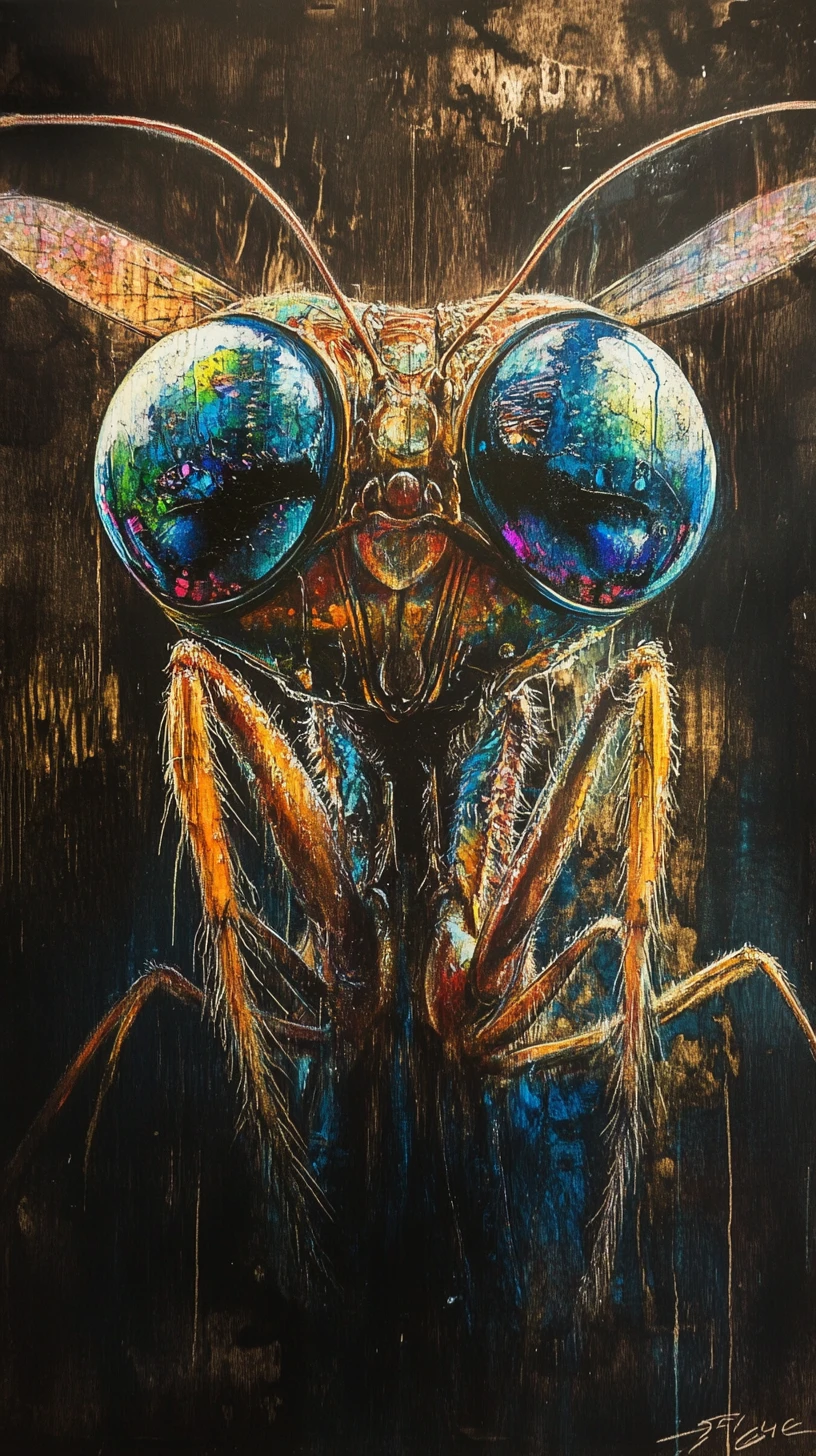 Surreal close up insect with large reflective eyes