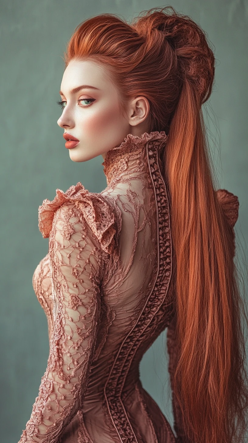 Italian woman in couture bodysuit with long crimped hair