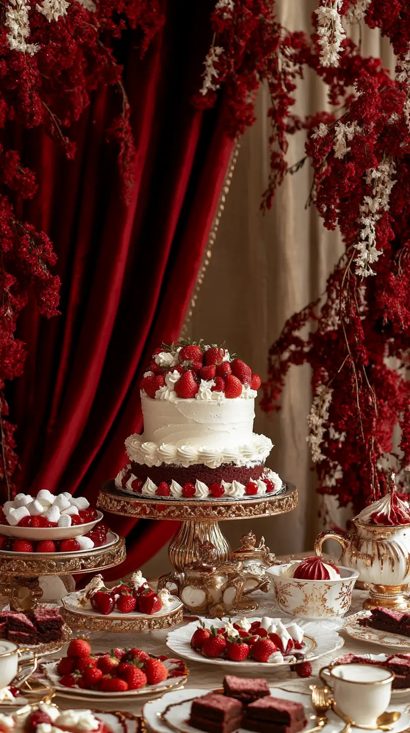 Decadent strawberry shortcake on a luxurious dining table