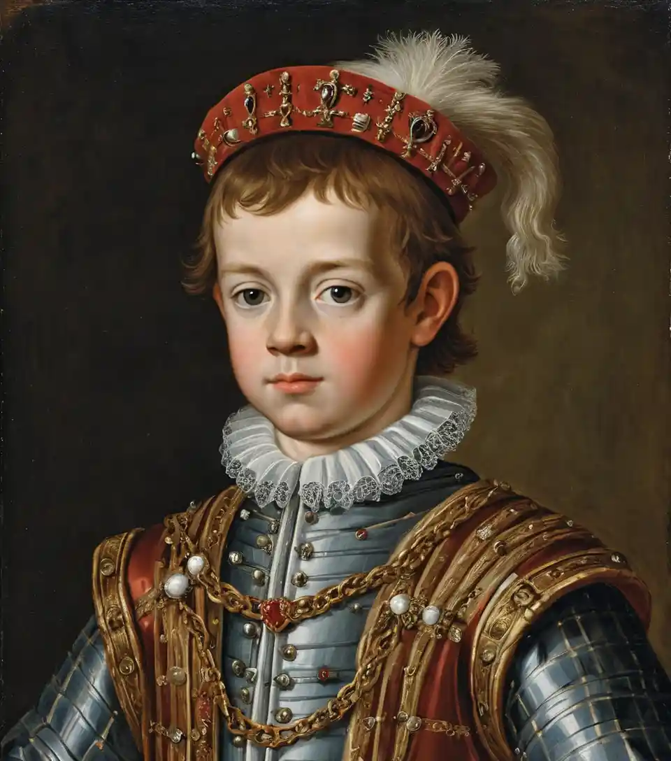 Retrato de un joven rey escocés en estilo renacentista