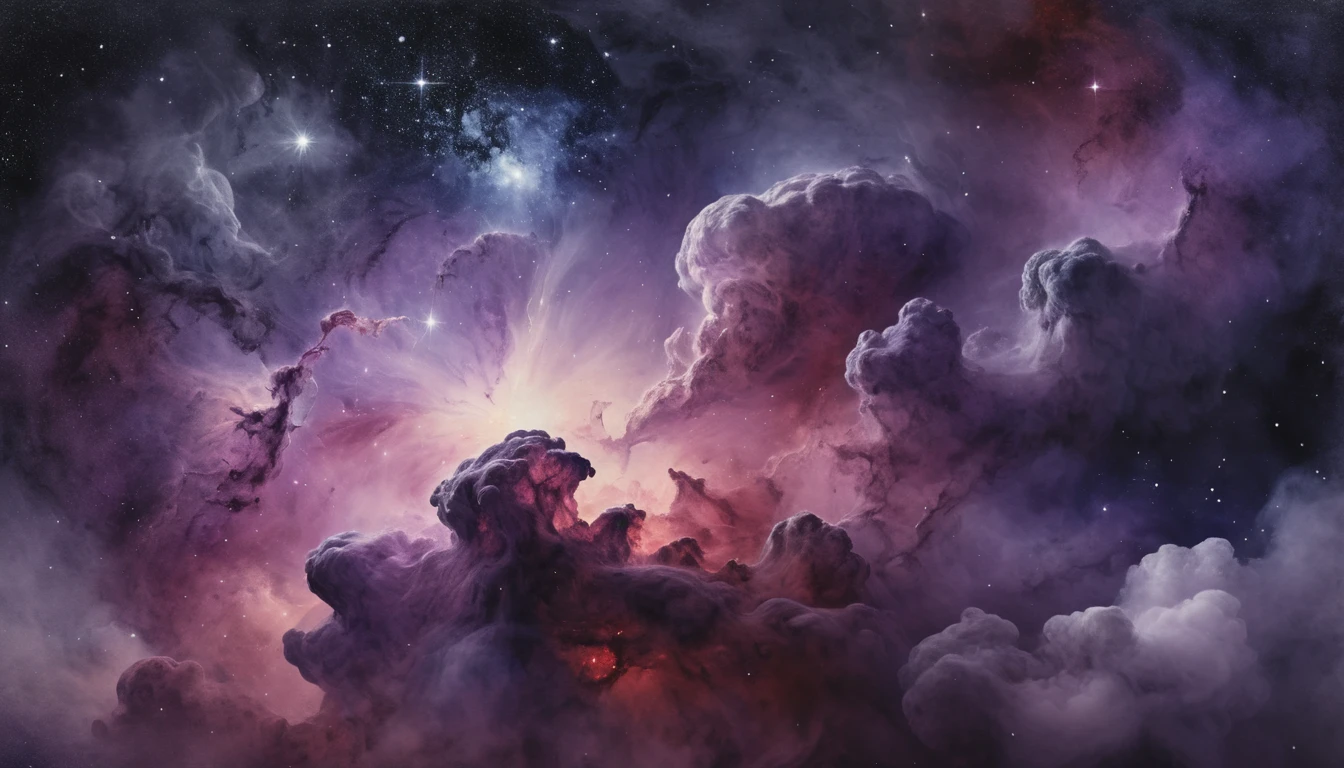 Watercolor nebula suspended in deep cosmic space