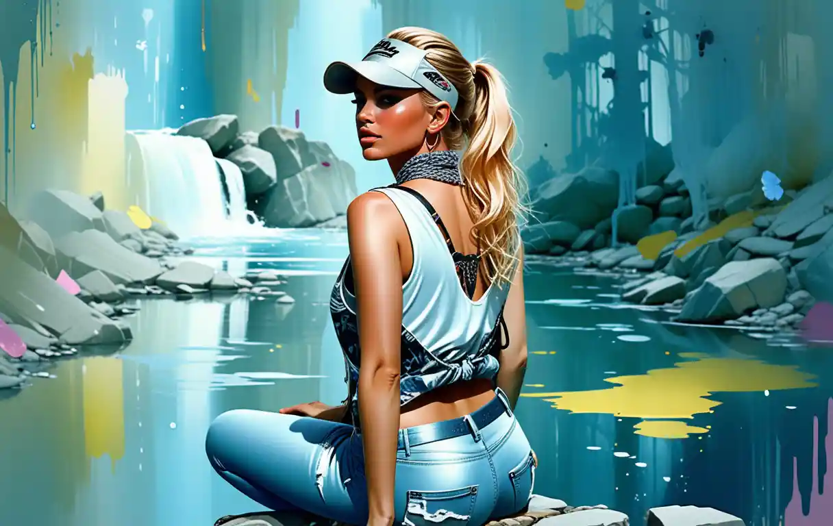 Blonde woman sketching by a quiet forest creek