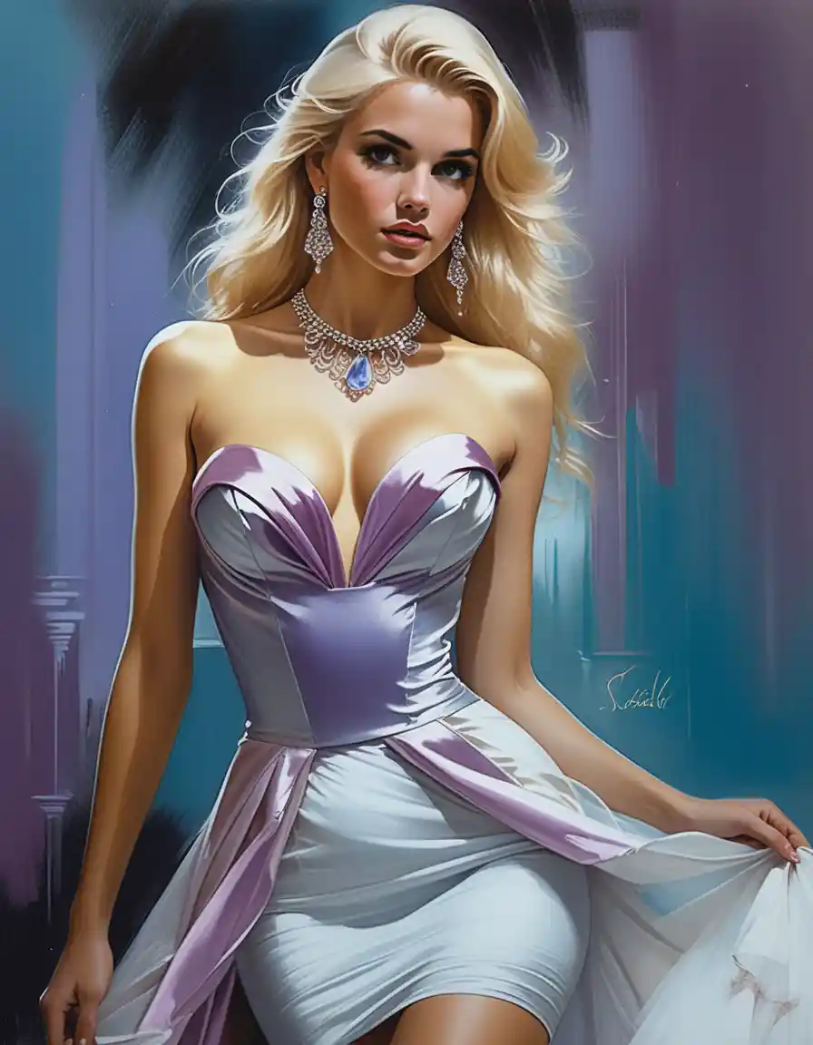 Haute couture prom dress fashion illustration at luxury villa