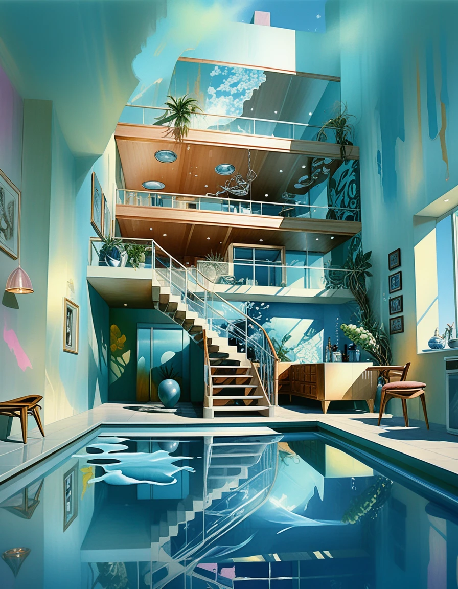 Casa em miniatura isométrica com sala de jantar e quarto superior