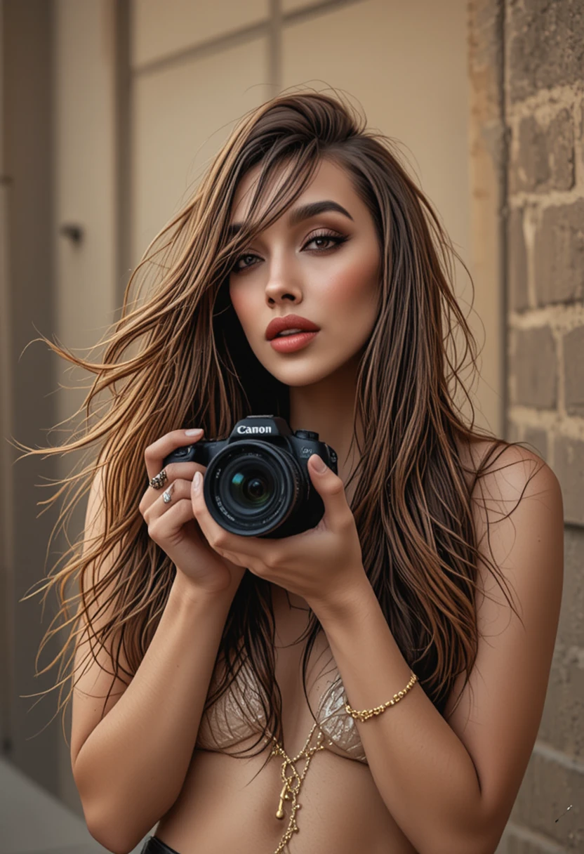 手持 Canon EOS R6 無反光鏡相機的女攝影師