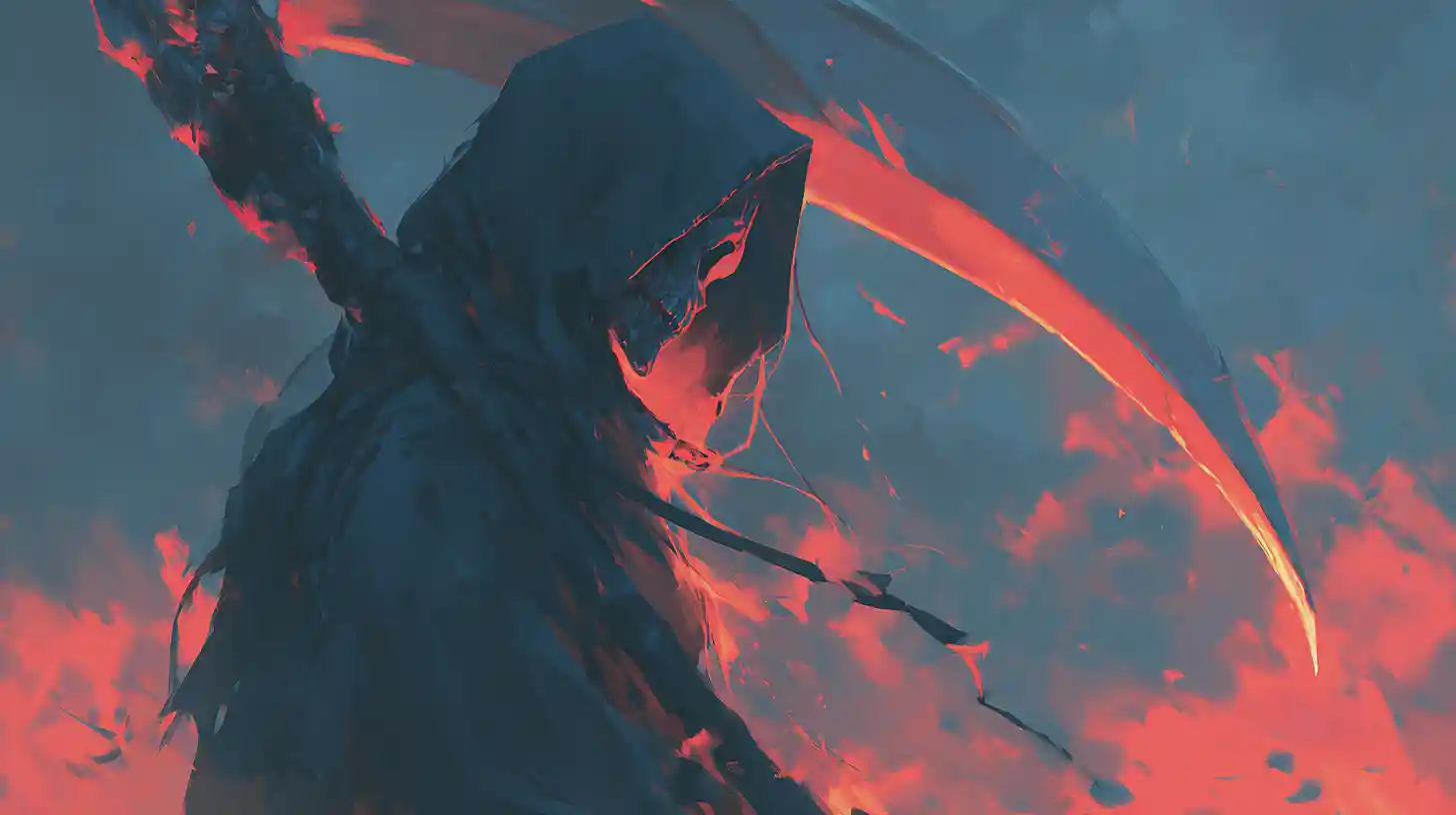 Grim reaper in painterly anime style digital illustration
