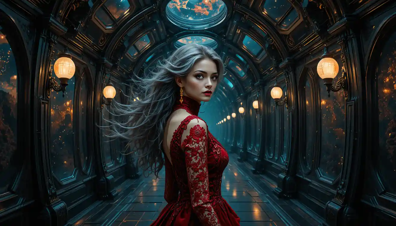 Gothic female vampire portrait in dark atmospheric painting