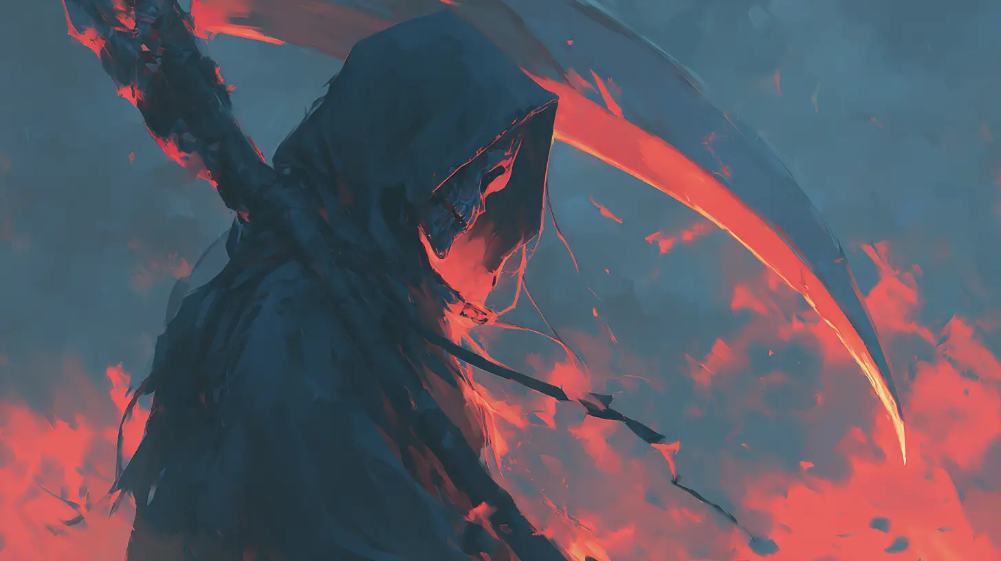 Grim reaper in painterly anime style digital illustration