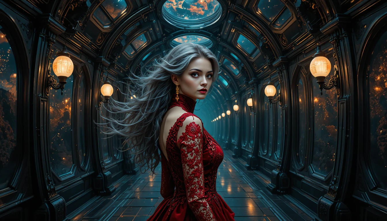 Gothic female vampire portrait in dark atmospheric painting