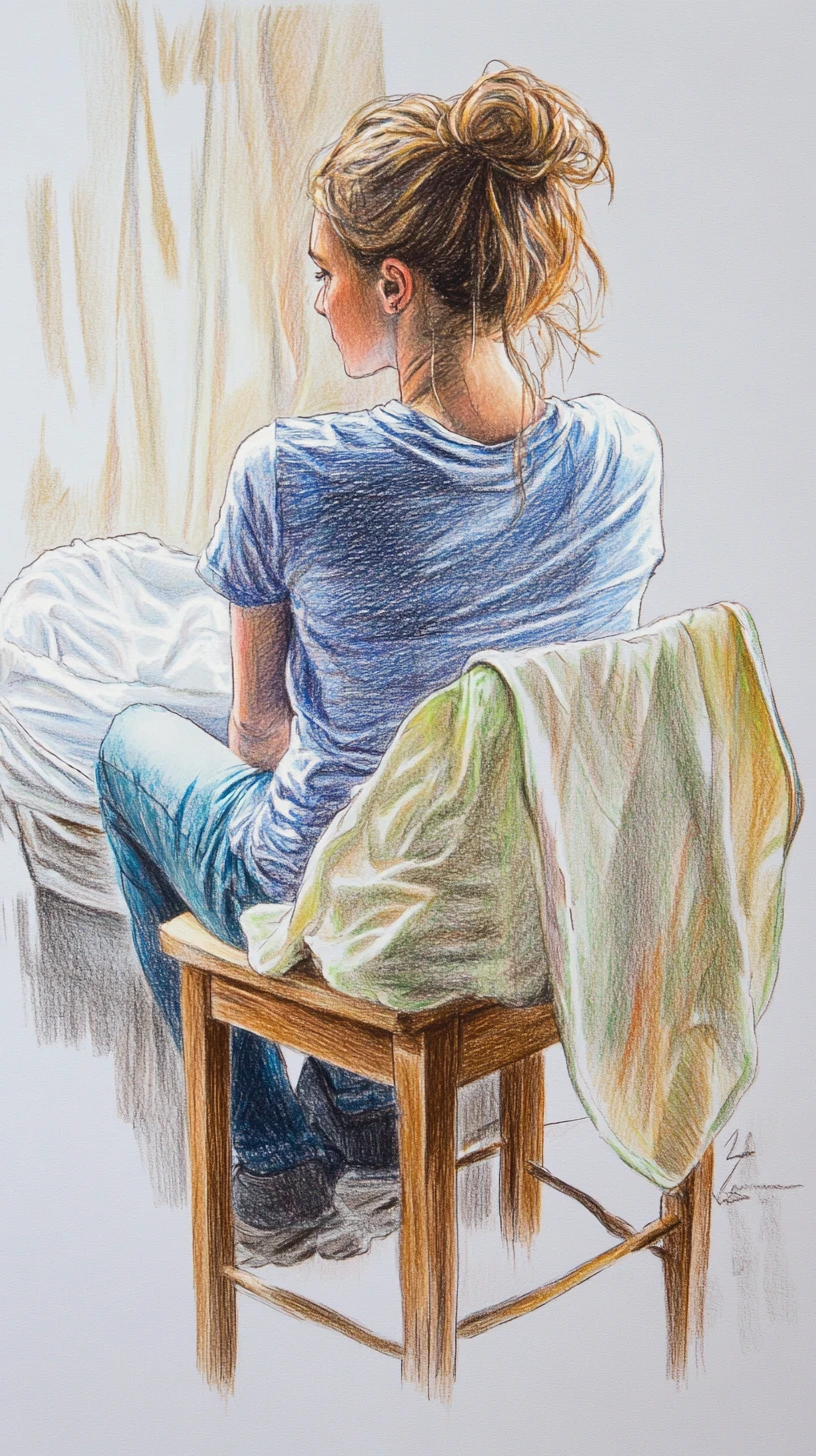 Young woman hand washing clothes in a wooden stool scene