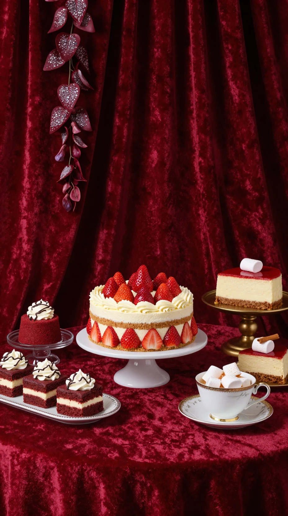 Pastel Shortcake de Fresa Decadente en Mesa de Postres Lujosa